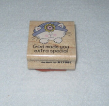 Rubber Stampede - Rubber Stamp - "God Made You Extra Special" - With Kitty
