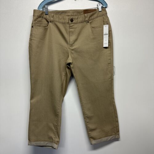 Coldwater Creek Mini Roll Cuff Crop Capri Khaki Jeans Sz 14 NWT New! $59.99