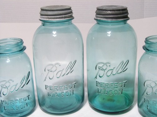 Ball Perfect Mason Set of 6 Jars, 3 Sizes, 1923-1933, Blue Aqua Canning - Picture 16 of 24