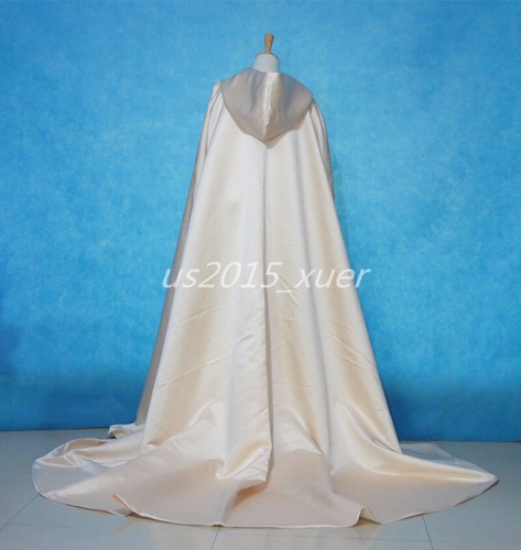 Champagne Wedding Cape Long Bridal Cloak Satin Cape with Hooded - Picture 12 of 12