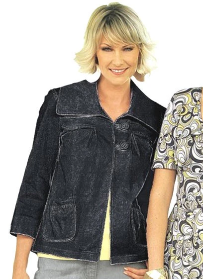 NEU SCHWARZ  MODISCHE BLUSEN-JACKE A-LINIE WEITER KRAGEN GR 34 CHEER D*616117 - Bild 3 von 3