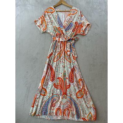 By Coco Made in Italy Women's Small Multicolor Paisley Short Sleeve Maxi  Dress | eBay