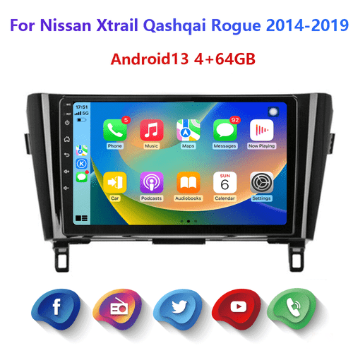 4-64GB Android 13 For Nissan Xtrail Qashqai 2014-2019 Car Radio Carplay WIFI GPS - Picture 1 of 19