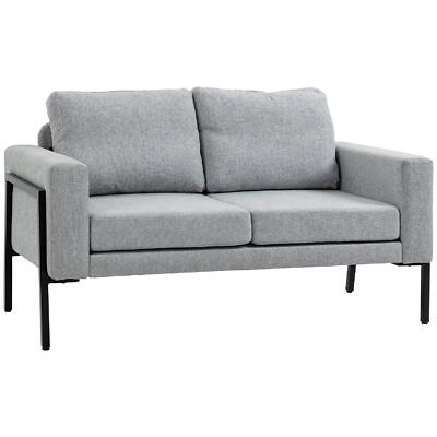 Divano Posti Tessuto Effetto Lino Gambe Acciaio e Cuscini