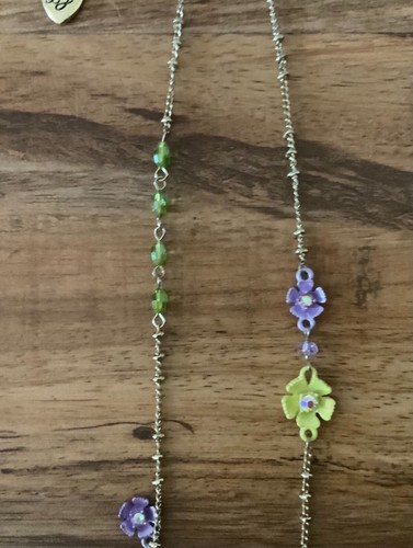 Vintage Betsey Johnson Hummingbird Floral Enamel Crystal Glass Necklace Rare - Picture 8 of 11