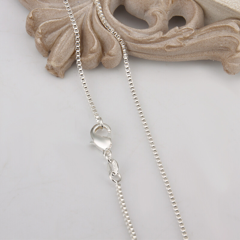 925 Sterling Solid Silver 1MM/1.5MM/2MM Box Chain Necklace For Women 16 ...