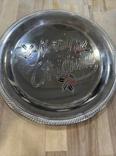 Vtg. International Silver Company Merry Christmas Platter Tray Silver Plated 12"