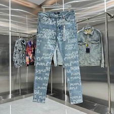 Light Blue Denim Jeans Print Trendy Pants Unique Design Casual Slim Fit Trousers