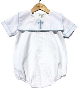 Boys Christening with Blue Cross Pleated Front Baby Bubble Set