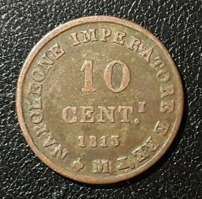 ITALIE - ROYAUME D'ITALIE - NAPOLÉON Ier 10 Centesimi 1813 M (Milan) en cuivre - Photo 1/2