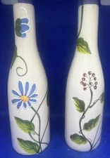 Ceramic Floral Bud Flower Vase Hand Painted 7" Set of 2