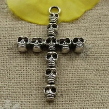 Free Ship 60 pcs tibetan silver skull cross charms pendant 41x26mm L-4201