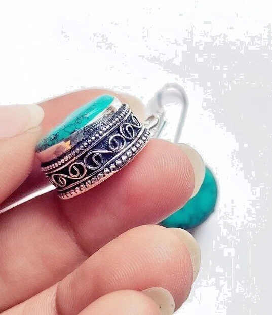 Santa Rosa Türkis Edelstein 925 Sterlingsilber Handarbeit Schmuck Ohrringe 1,... - Bild 4 von 4