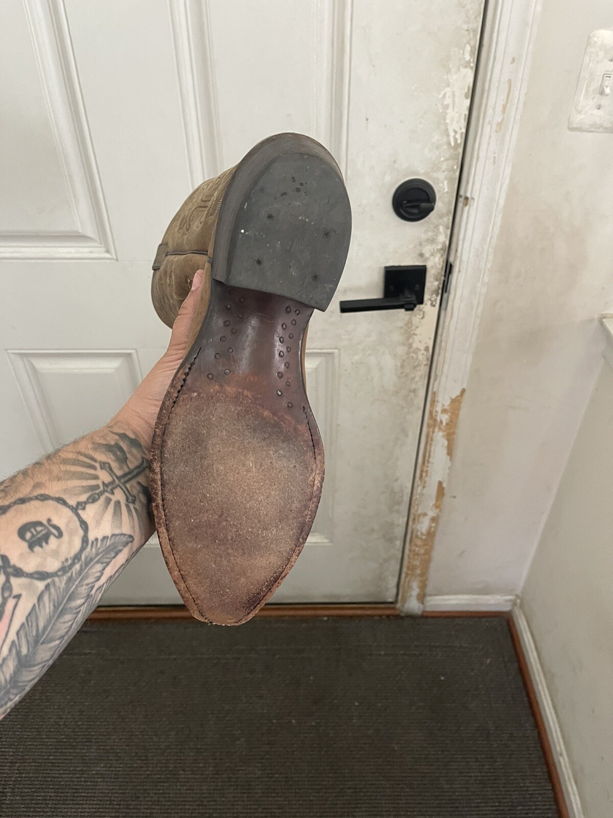 Justin Cowboy Boots Leather Style 2551 Embroidered Men’s Brown Size 10D