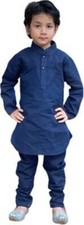 Boys Festive  Party Kurta and Pyjama Set  Dark Blue Pack of 1 