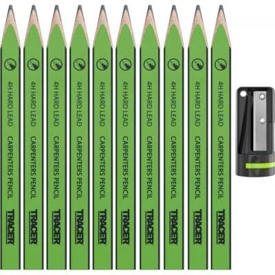 Tracer ACP1 4H Carpenter Pencil 10 Pack with Sharpener Heavy Duty Wood Plaster