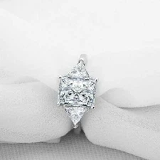 2ct Radiant Simulated Diamond Ring Trillion Accent Trilogy White Gold Plated