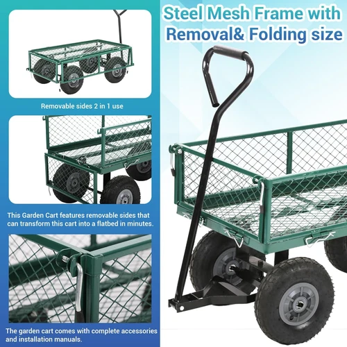 BestMassage Garden Cart Yard Dump Wagon - Thumbnail 3