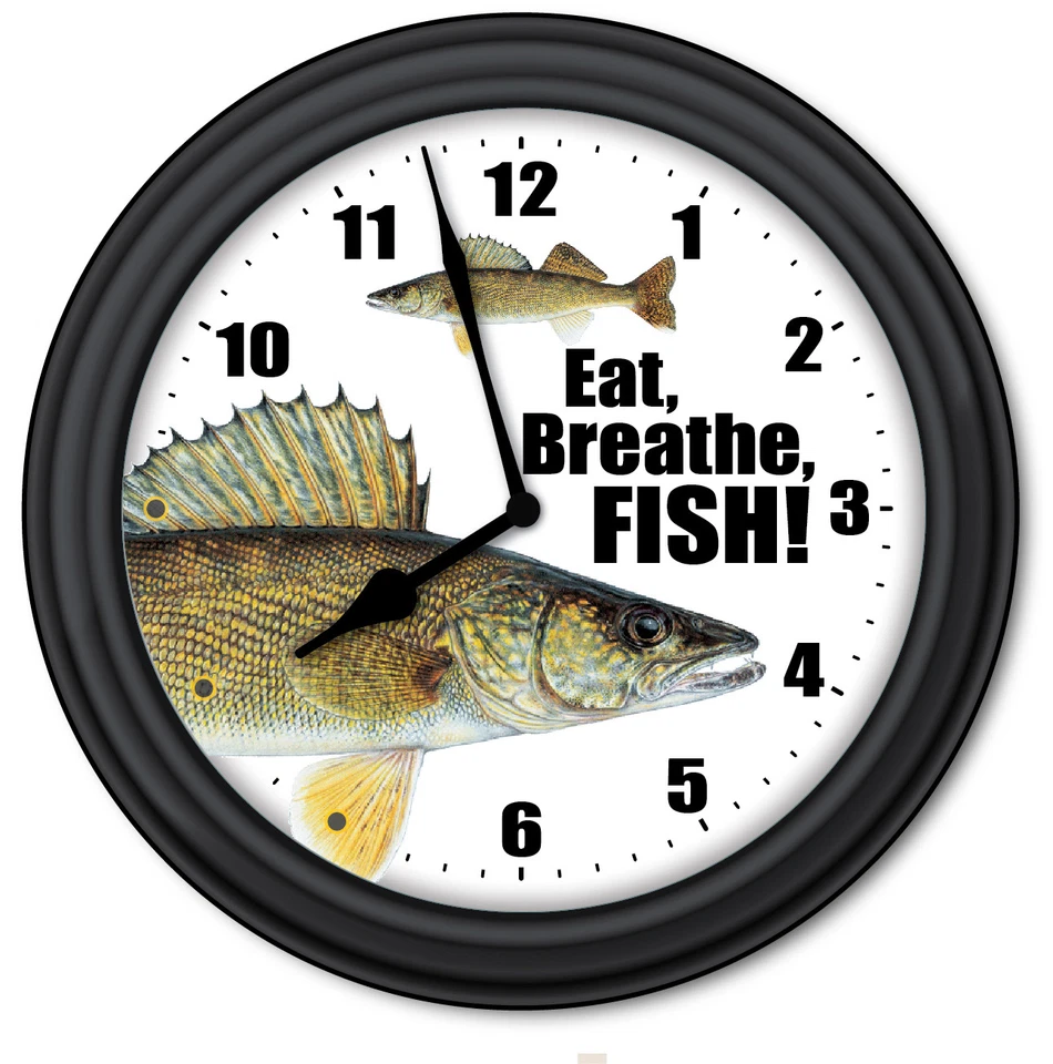 Eat Breath Fish Wall Clock - Cabin Cottage Bass Sport Fishing Man Cave - GIFT