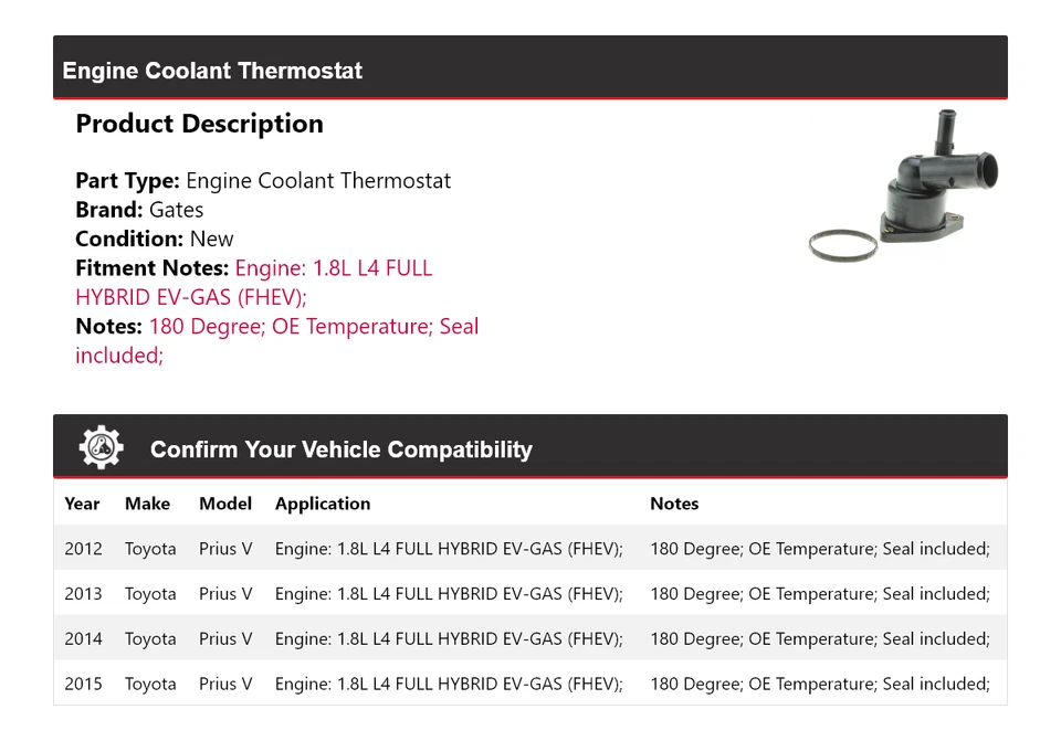 Puertas termostato refrigerante motor Toyota Prius V 2012-2015 2013 2014 Foto 2 de 4