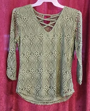 NWT  NO BOUNDARIES Bay Leaf Green Lace Double Layer Blouse Top XXXL/3XG (21)