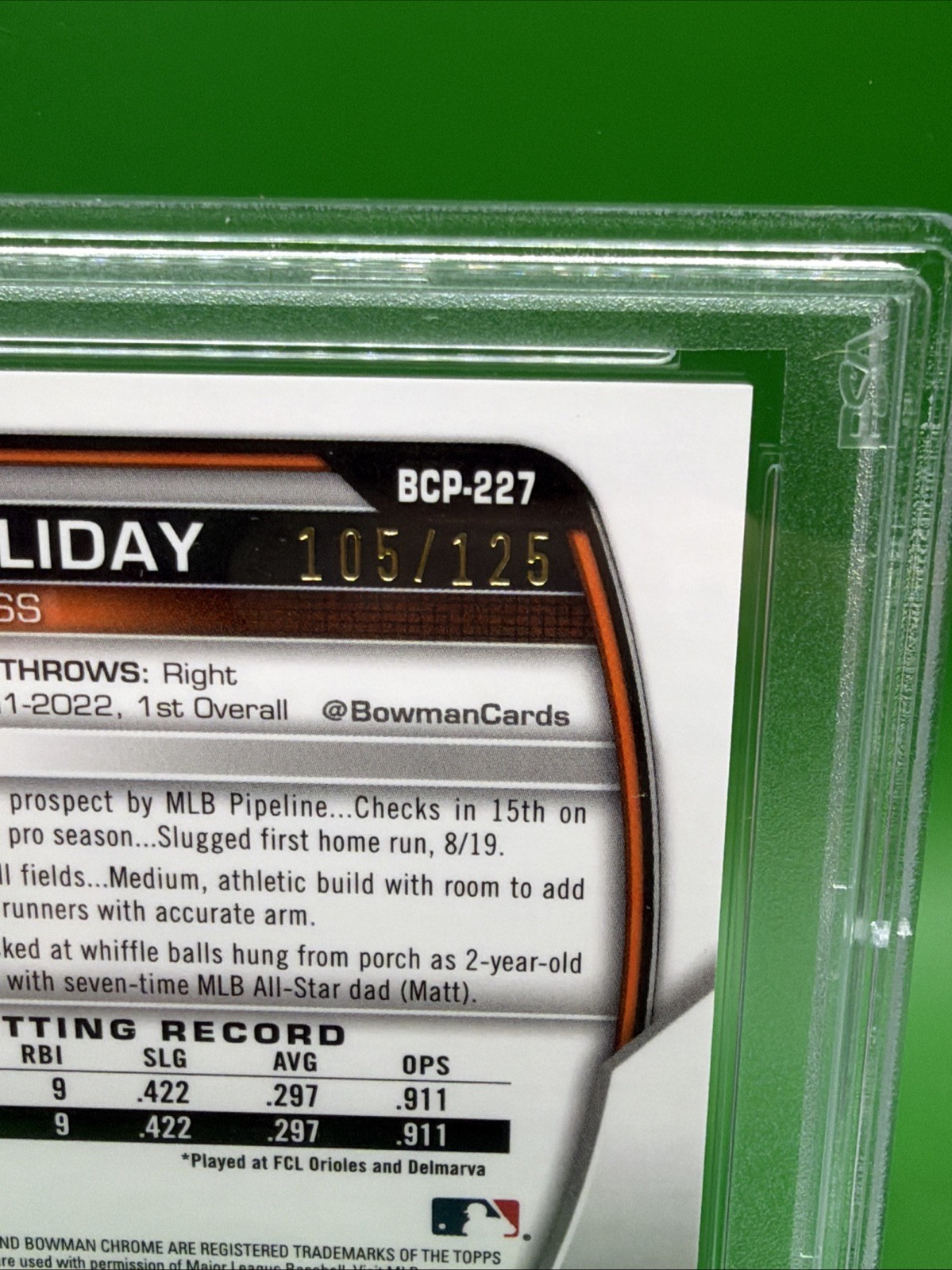 Jackson Holliday 2023 Bowman Chrome #BCP-227 Aqua Pink Vapor 105/125 PSA 10 view 7
