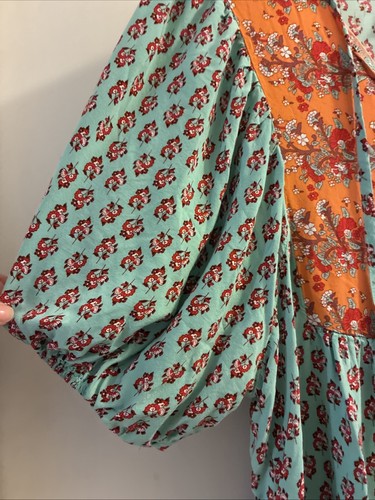 Boho Floral Turquoise Babydoll Dress Blue & Orange by Numa Fashion Women’s XL - Picture 5 of 10