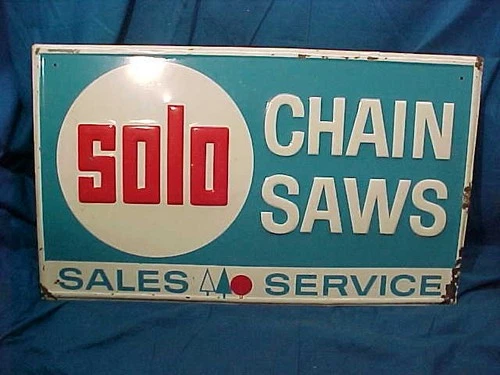 1960s SOLO CHAIN SAWS Metal Litho SALES + SERVICE Advertising SIGN