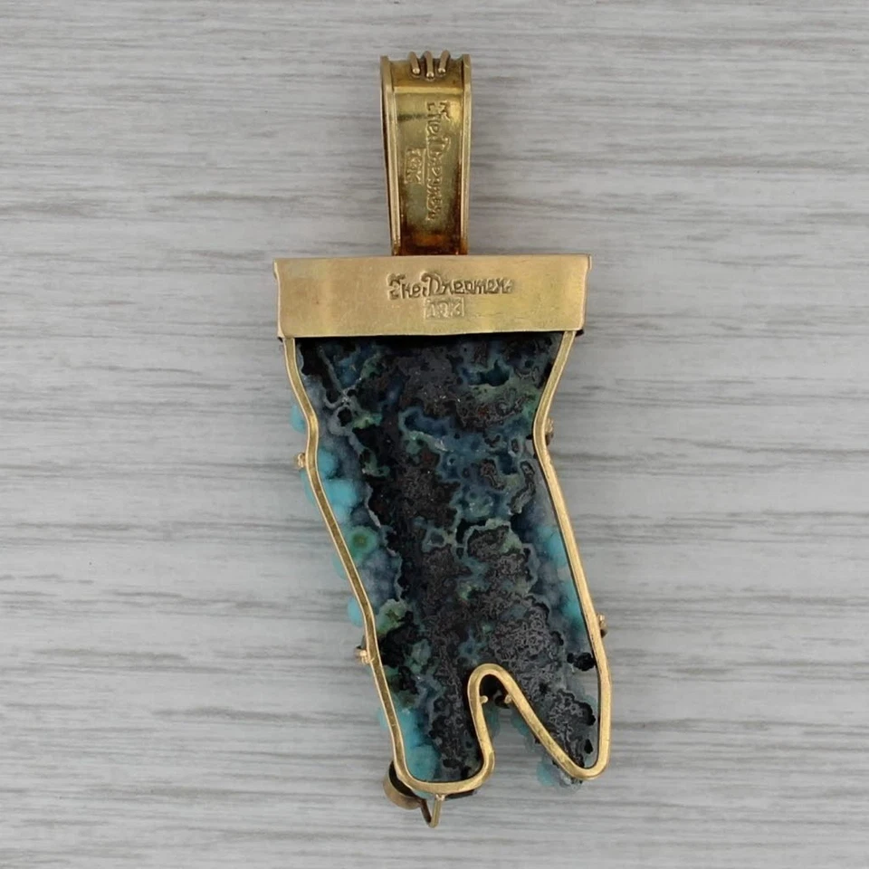 Margaret Thurman The Dreamer Blue Druzy Quartz Tourmaline Pendant 18k Gold - Image 3 of 4