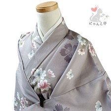 Nyankotei Kimono Purple Floral Synthetic Fiber Used Japan