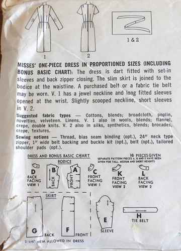 Vtg 1960s Simplicity 5324 Proportioned Sheath Day Dress SEWING PATTERN 12 - Picture 4 of 5