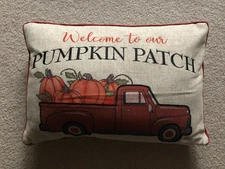 Welcome to our Pumpkin Patch Pillow Red Truck Farmhouse Décor Fall Autumn.