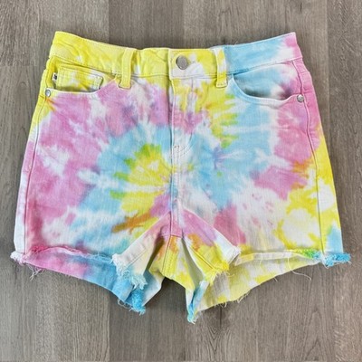 Judy Blue Tie Dye Rainbow Shorts Womens Small Frayed Hem Cut Off Denim Stretch