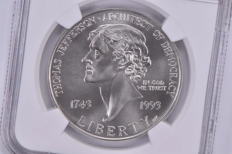 1993-P Thomas Jefferson Commemorative Dollar MS70 NGC Brown Label *7974 - Image 3 of 4