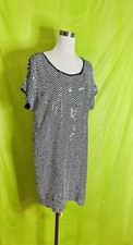 Michael Michael Kors Women's Size Large Navy White Chevron Sequin Dress Holiday