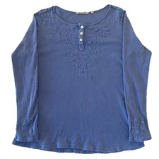 Soft Surroundings Embroidered  Thermal Knit Long Sleeve Top Size Medium