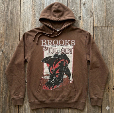 Brooks & Dunn Brown Graphic Fleece Pullover Hoodie Western Size S Cotton Poly