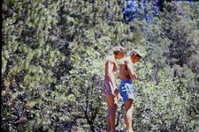 1973 Two Young Men Boys Swim Trunks Ready to Jump in Water Nature Fun 35mm Slide