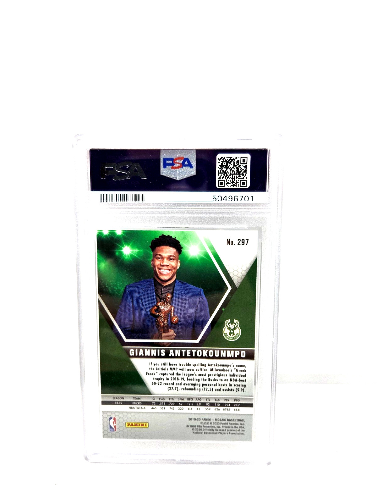 2019 Panini Mosaic MVPs GIANNIS ANTETOKOUNMPO Basketball Card PSA 10 GEM MINT view 2
