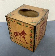 Primitive Christmas Toys Tissue box cover Artist signed OOAK Holiday decor