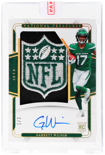 2022 National Treasures GARRETT WILSON NFL SHIELD LOGO Rookie Patch Auto /3