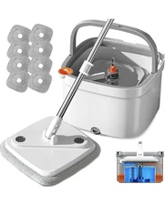 KZKR Spin Mop & Bucket System, 10 Pads, Self Separation Dirty/Clean Water System