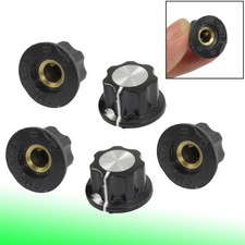 5 x Black Silver Tone 16mm Top Rotary Knobs for 6mm Dia. Shaft Potentiometer