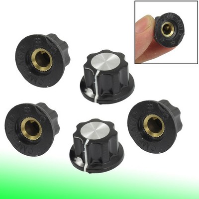 5 x Black Silver Tone 16mm Top Rotary Knobs for 6mm Dia. Shaft Potentiometer