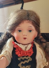 1930's 10" German Celluloid   Doll W/ Wool Felt Dress And Long Braids. Sweet 
