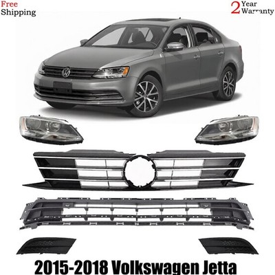 Front Grille Assembly & Headlight Assembly Kit For 2015-2018 Volkswagen Jetta