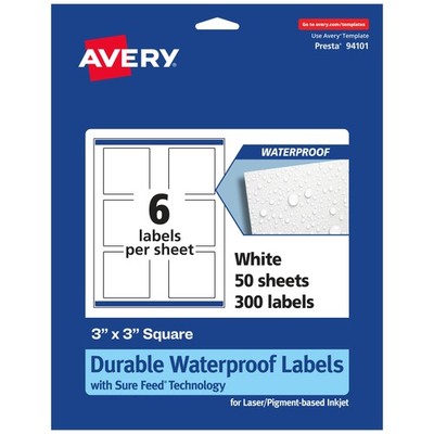 Avery Durable Waterproof Square Labels Sure Feed Technology Print-To-The-Edge 3