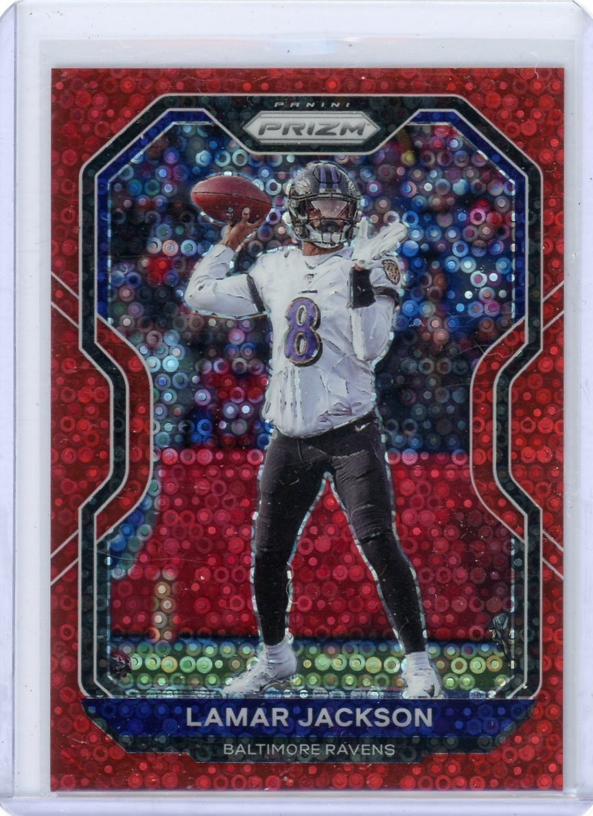 2020 Prizm Red No Huddle 50/50 LAMAR JACKSON No. 37!