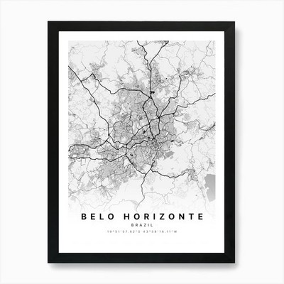 Belo Horizonte Brasilien weiße Karte Kunst gerahmtes Wandbild Poster Leinwanddruck Bild