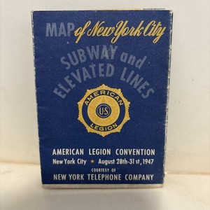 Rare New York City 1947 Subway Map American Legion Convention NY Telephone Co.